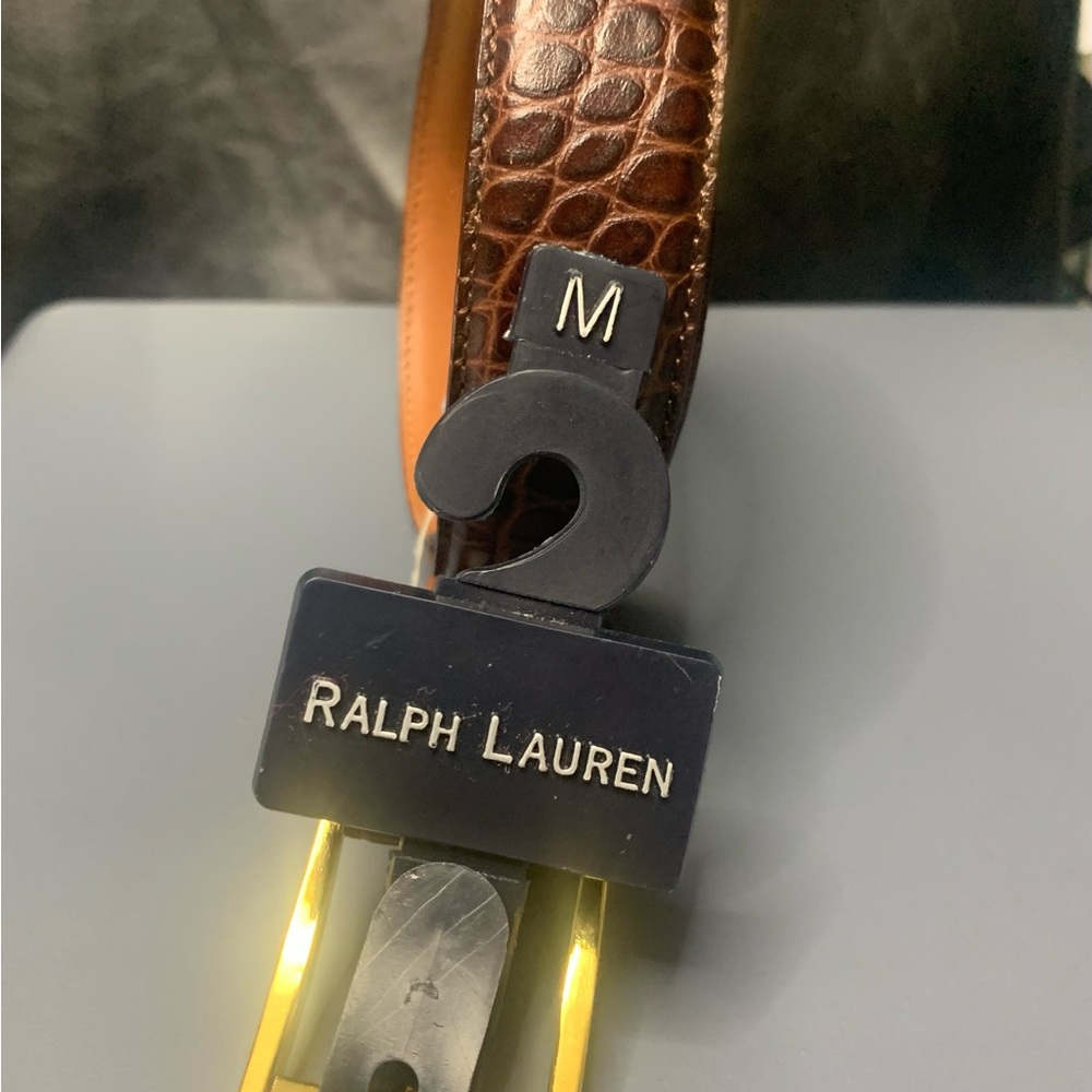 Ralph Lauren Leather Croc Brown Gold Buckle Belt M NWT - Picture 3 of 8